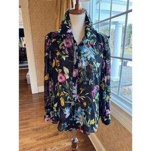 Misa Los Angeles feminine Floral ruffle raw edge top Blouse - Size Large